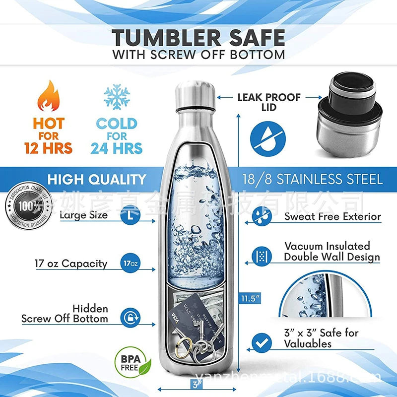 Diversion Water Bottle Can Stainless Steel Tumbler Safe With A Food Grade Smell Proof Bag Bottom Unscrews to Store