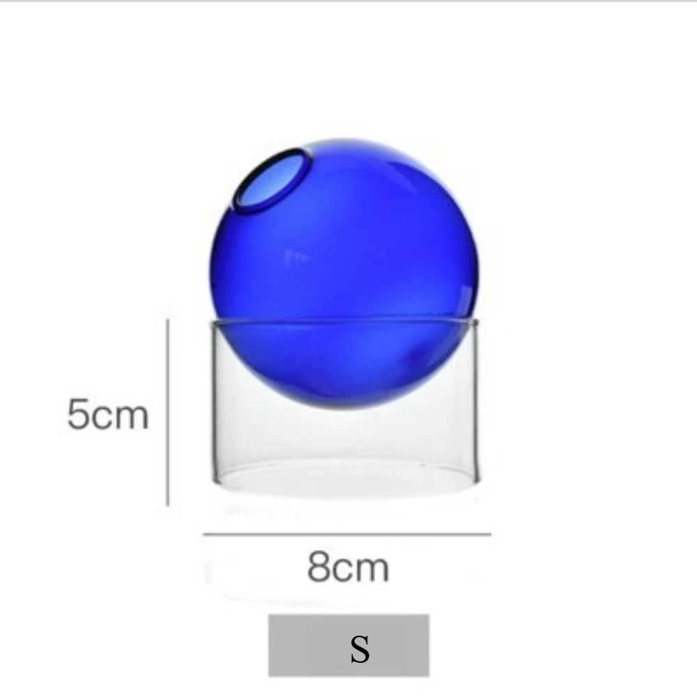 Nordic Colored Glass Decorative Vase Spherical Hydroponic Flower Planter for Home Desk Decor Modern Tabletop Flower Arrangement