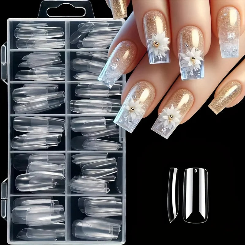 120Pcs Acrylic Press-On Nails — Coffin, Almond & Square Shapes, 12 Sizes