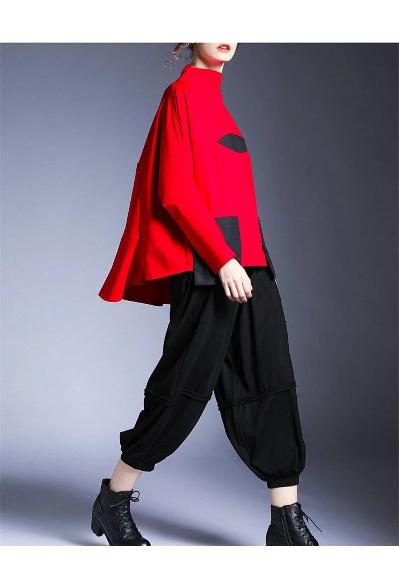 Hoodies Woman Clothing Woman Sweatshirts Autumn Loose High Neck Stitching Round  Coat Women's Leisure Design Loose Coat Women