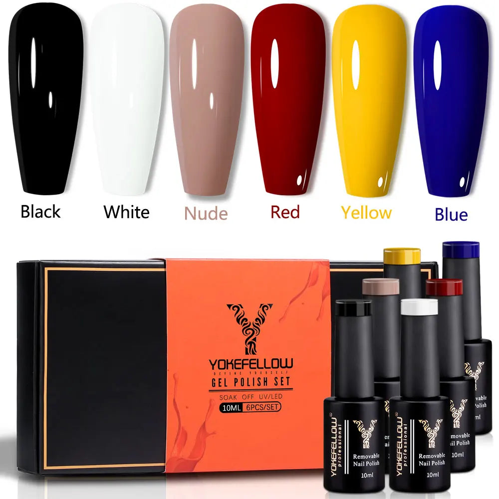 YOKEFELLOW 6-Piece Gel Nail Polish Set | Fall & Winter Seasonal Colors | UV/LED Semi-Permanent Gel Varnish