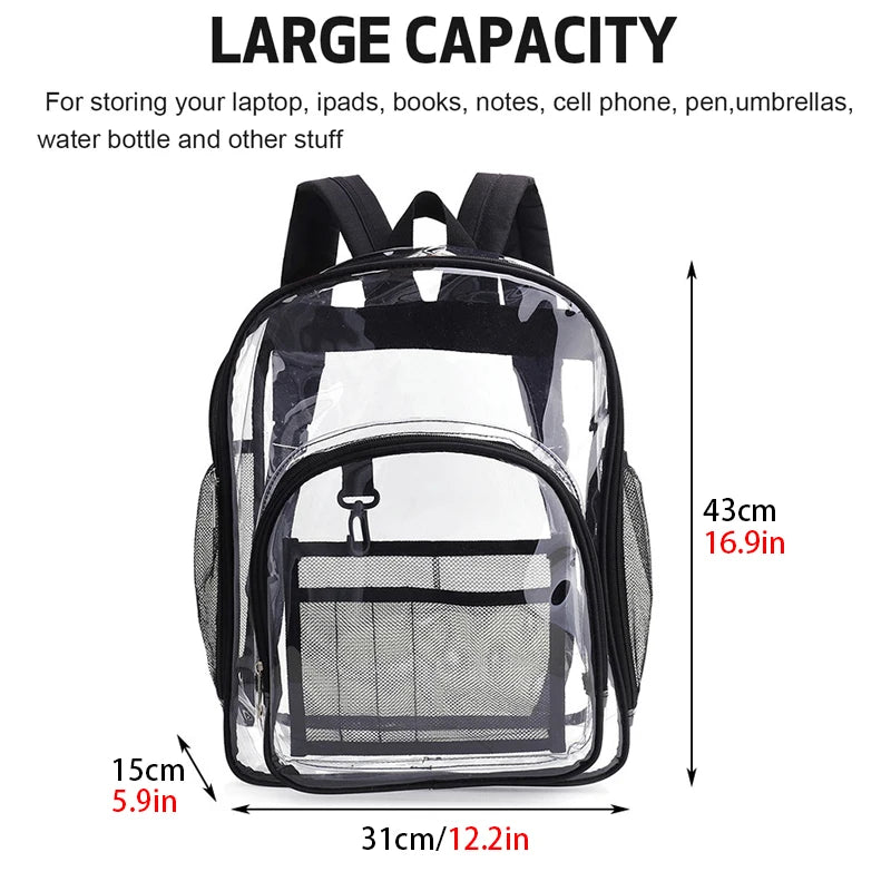 Clear PVC Transparent Backpack – Unisex Large Capacity Waterproof Shoulder Bag