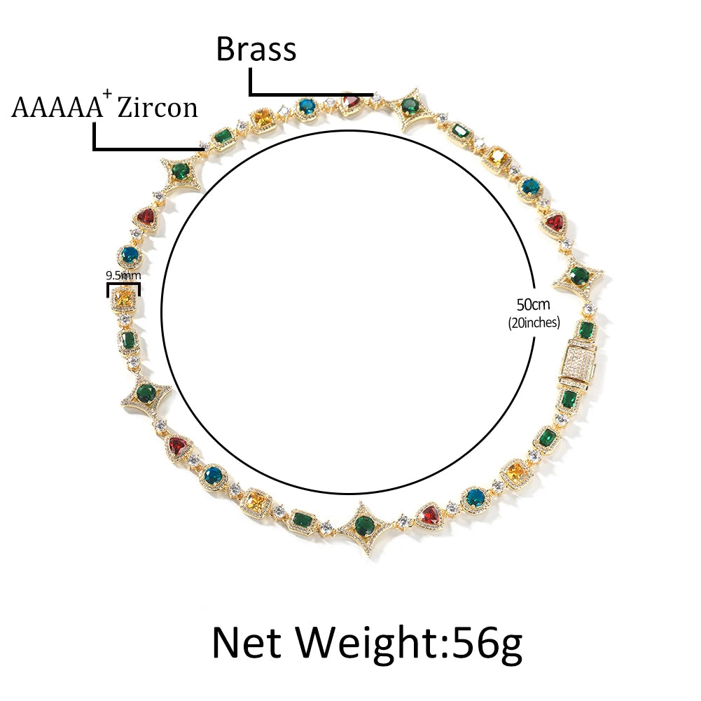 THE BLING KING Women Rainbow Necklace Iced Out Multi Color Triangle Round Rectangle Gemstoms Bracelet HipHop Jewelry For Gift