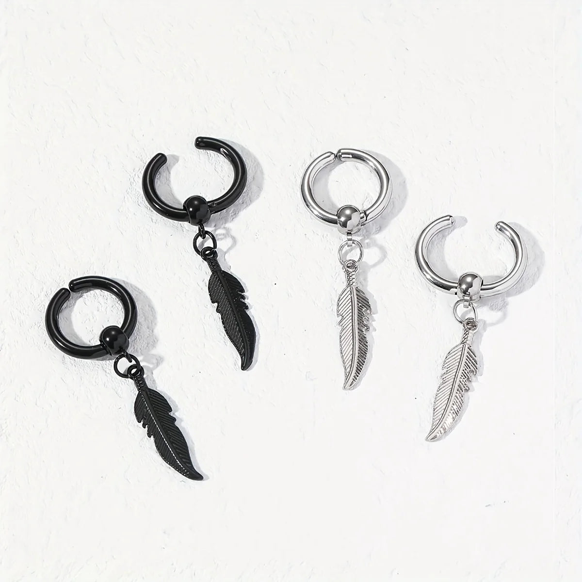 1 Pairs Men's Cubic Zirconia Magnetic Earrings Cross Feather Pendant Clip On Earrings Non Piercing Ear Jewelry Gift