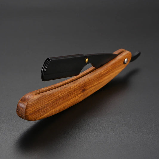 Wooden Trimmer Manual Shaver Professional Straight Edge Stainless Steel Sharp Barber Razor Folding Shaving Knife
