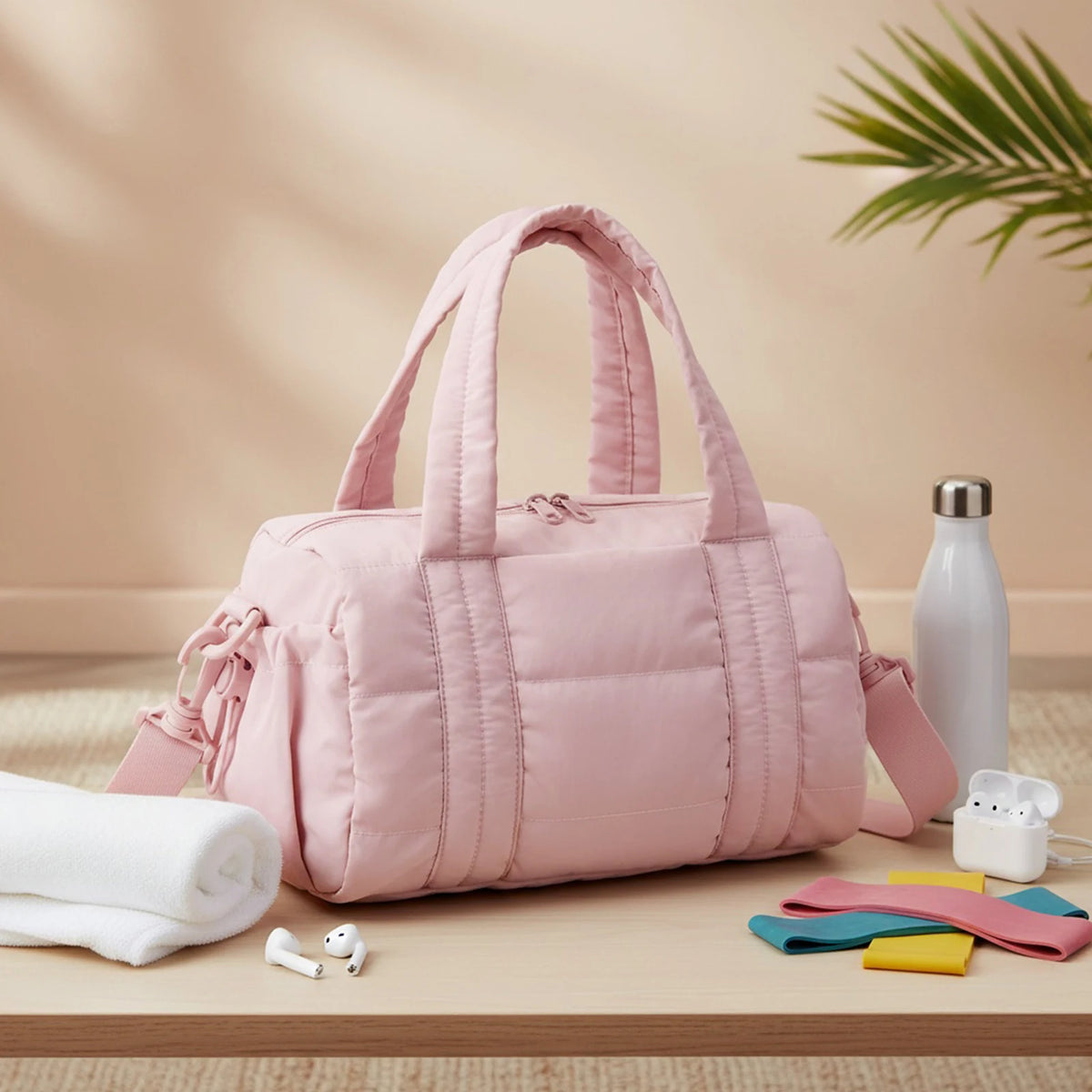 Women's Quilted Nylon Duffle Bag – Crossbody Gym & Travel Shoulder Bag