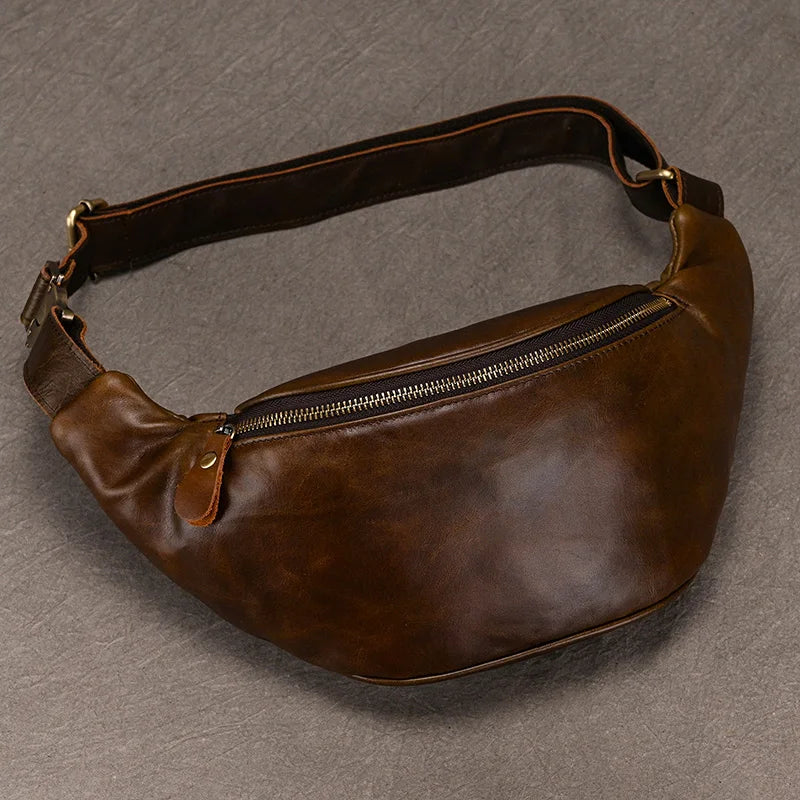 Luufan Crazy Horse Cowhide Leather Waist Bag — Men's Mini Travel Fanny Pack & Phone Pouch
