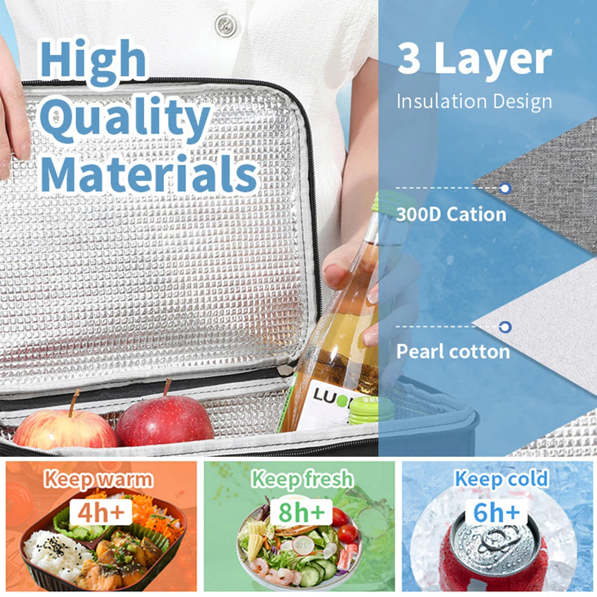 Large Capacity Hand-held with Shoulder Strap Insulated Bag, Multifunction Lunch Box Bag, Student Thickened Waterproof Lunch Bag