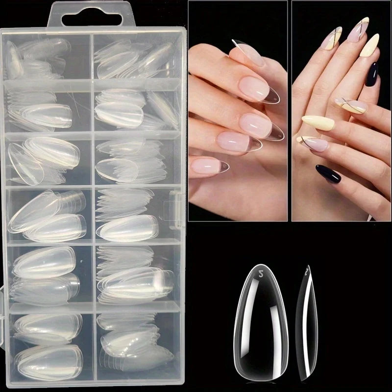 120Pcs Acrylic Press-On Nails — Coffin, Almond & Square Shapes, 12 Sizes
