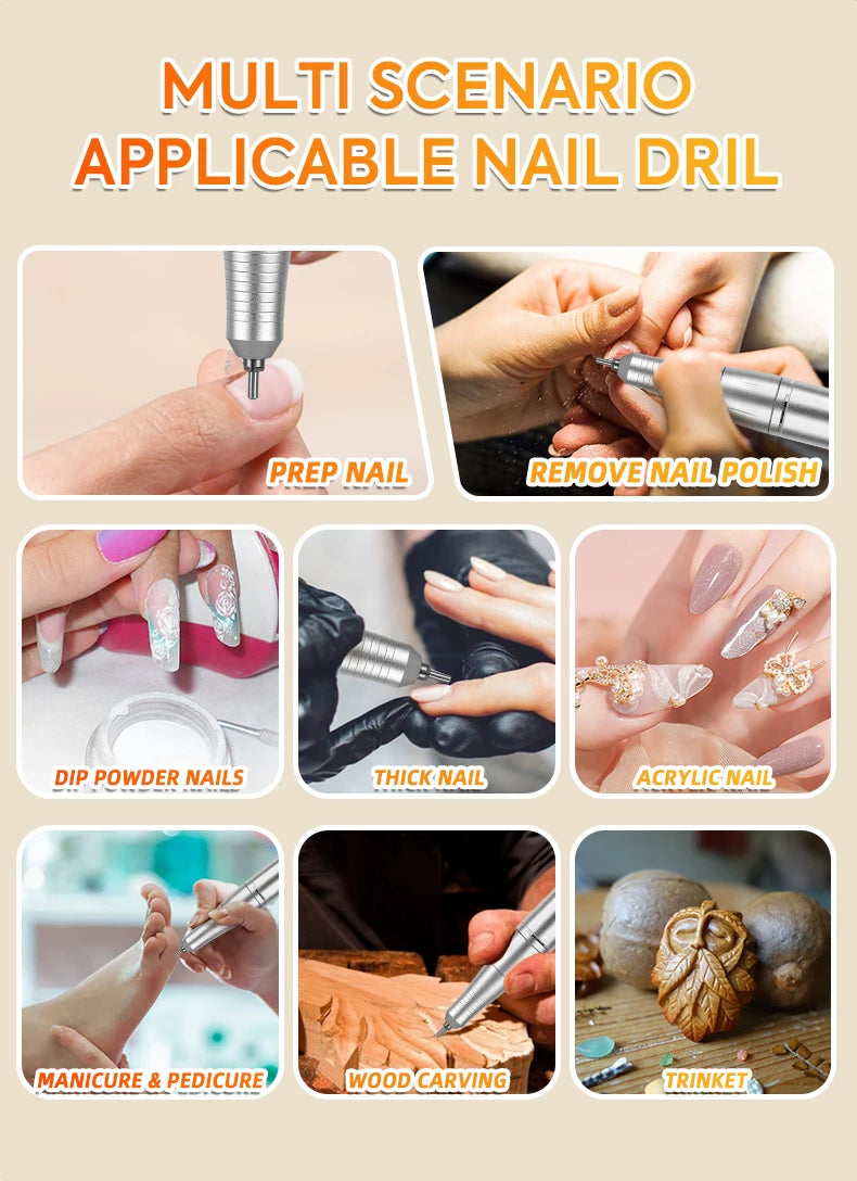 Rechargeable Electric Nail Drill: 45000 RPM, 8-Hour Battery, HD LCD Screen - Professional Salon-Grade Nail Filing & Removal