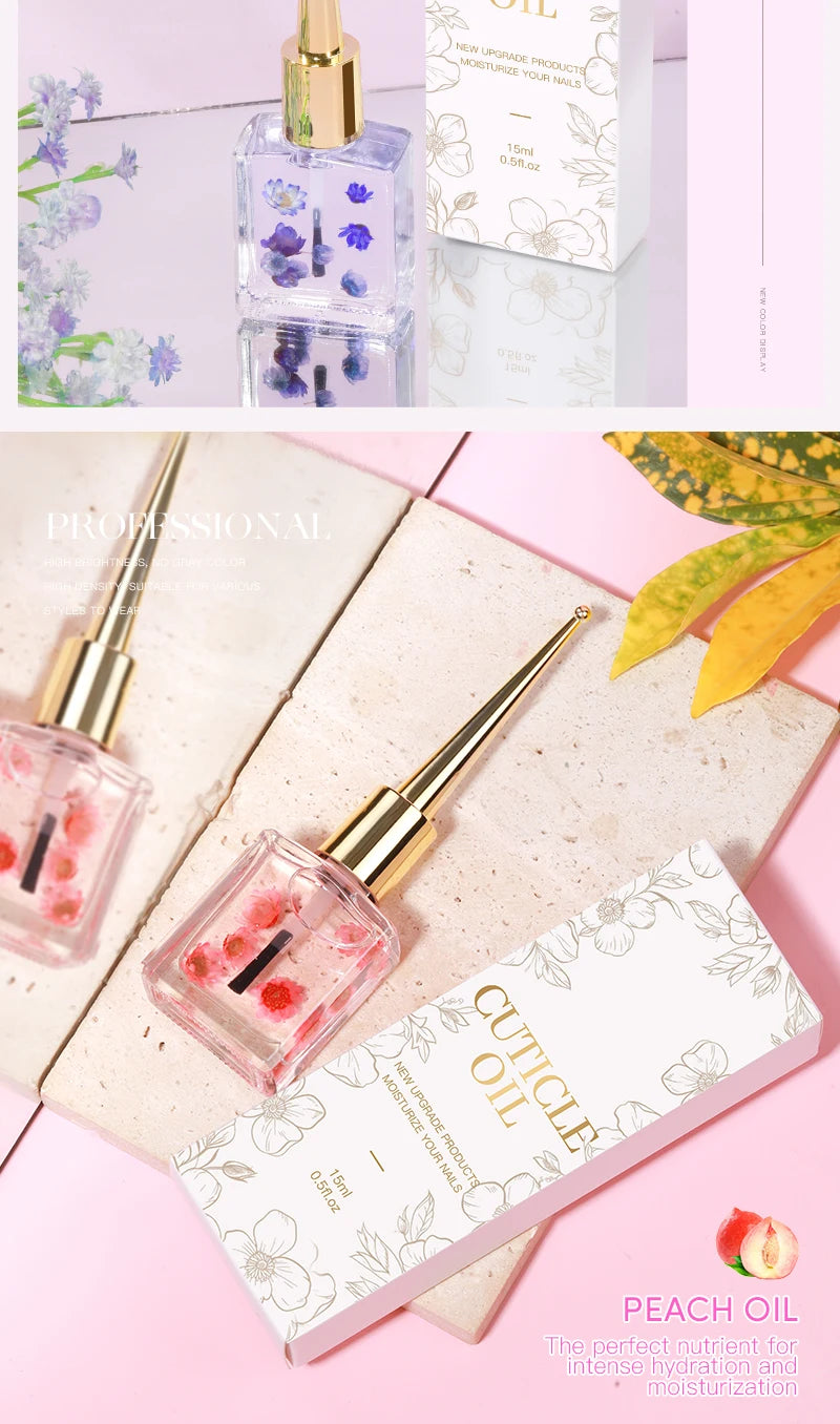 IDOL COLOR Cuticle Oil with Real Flowers — Vegan Nail Care Oil 15ml