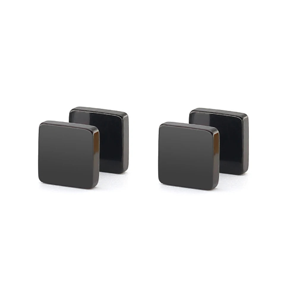 1 Pair Black Stainless Steel Round/Triangle/Square Stud Earrings For Women Dumbbell Pierceing Earrings Men Punk Fashion Jewelry