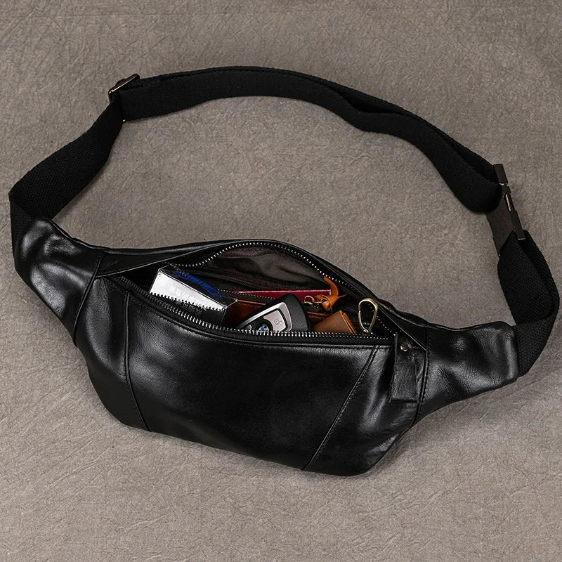 Newsbirds Men's Genuine Leather Chest Bag — Vintage Crossbody Sling & Outdoor Belt Pouch