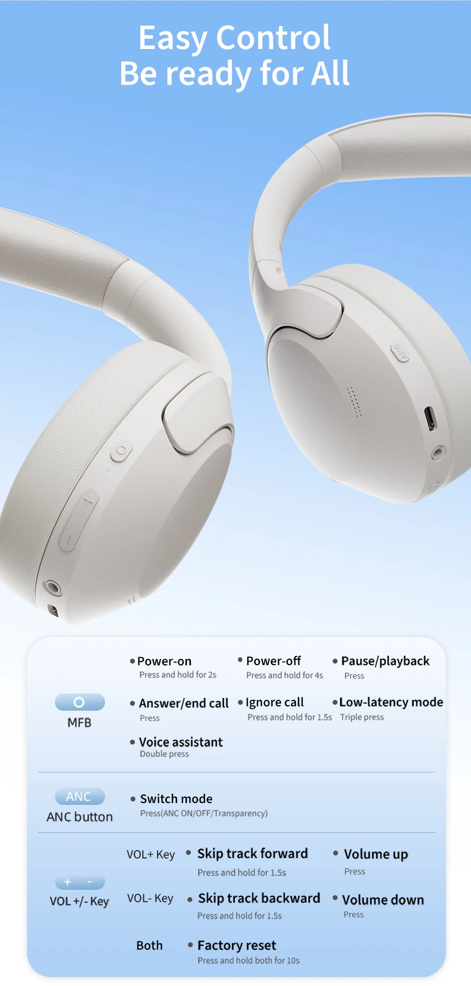 QCY H3 Lite ANC Wireless Headphones — Bluetooth 5.3, 60H Battery, Active Noise Cancelling