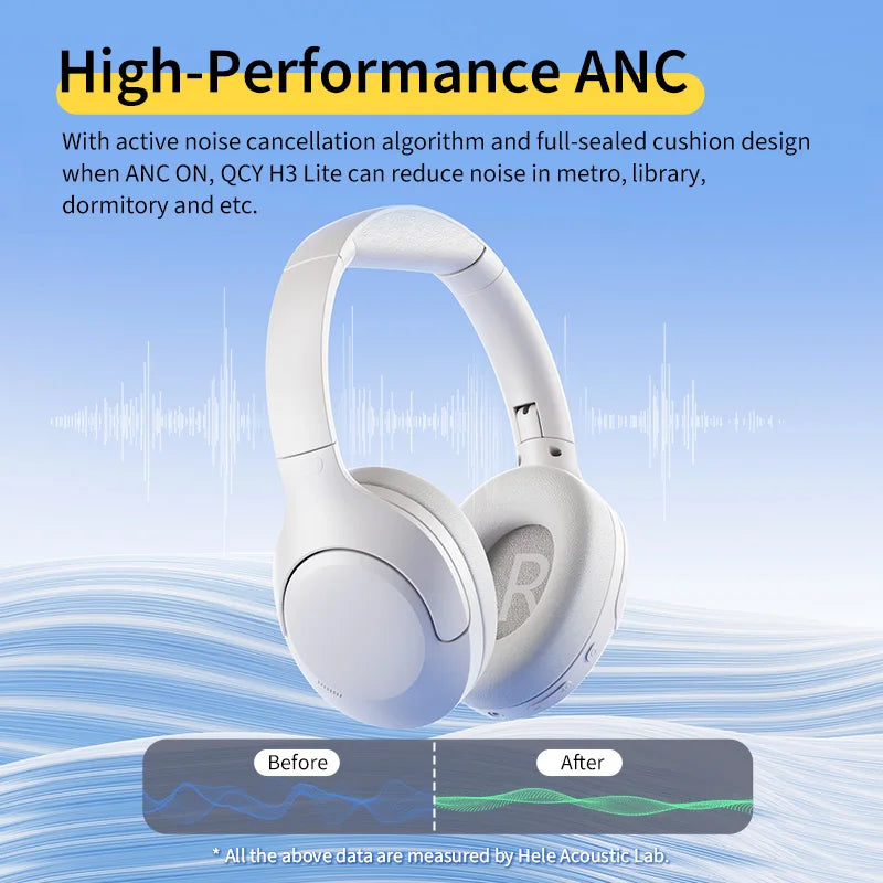 QCY H3 Lite ANC Wireless Headphones — Bluetooth 5.3, 60H Battery, Active Noise Cancelling