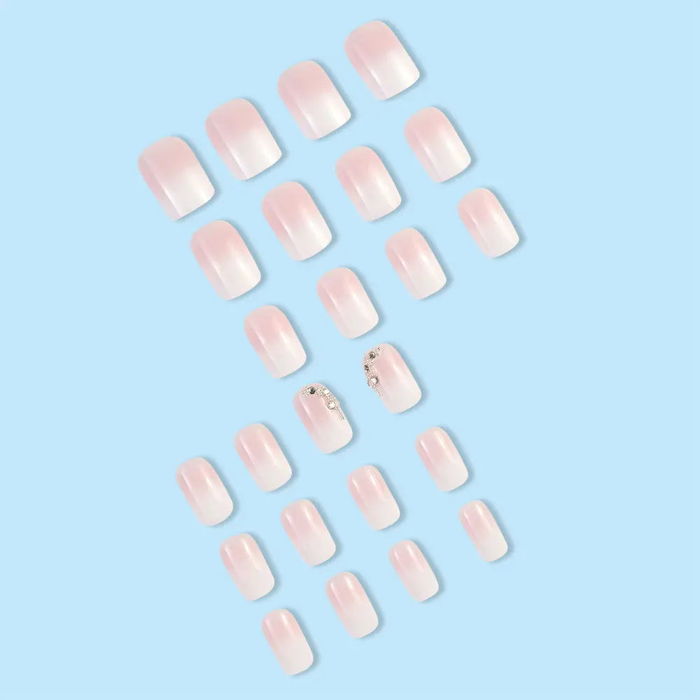 Glossy Pink Ballerina Press On Nails — 24Pcs Pink Gradient False Nails
