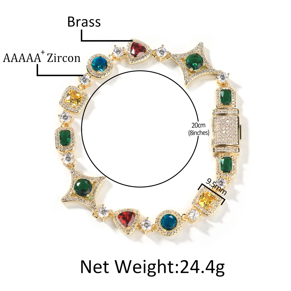 THE BLING KING Women Rainbow Necklace Iced Out Multi Color Triangle Round Rectangle Gemstoms Bracelet HipHop Jewelry For Gift