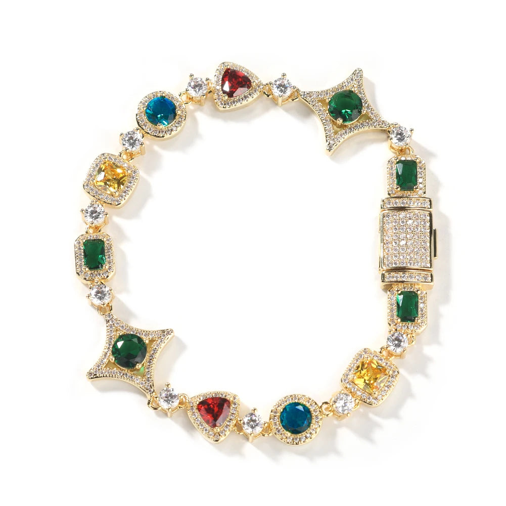 THE BLING KING Women Rainbow Necklace Iced Out Multi Color Triangle Round Rectangle Gemstoms Bracelet HipHop Jewelry For Gift