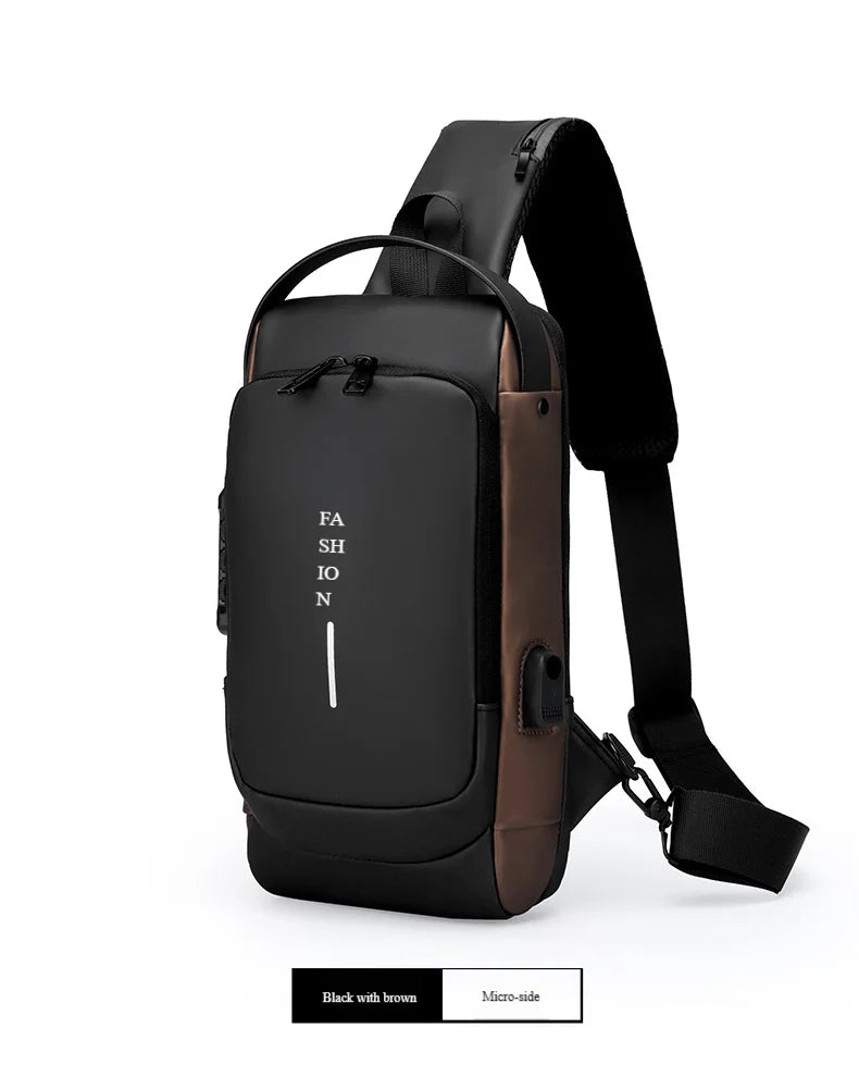 Men's Anti-Theft Chest Bag — Password Lock, USB Port & Waterproof Crossbody Sling
