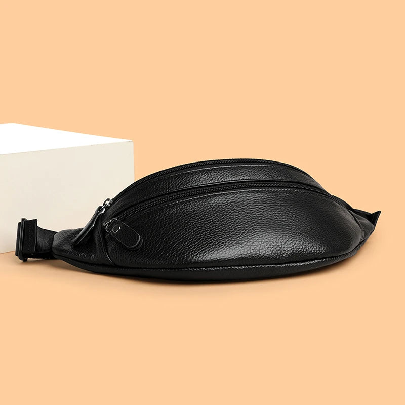 Minimalist Genuine Leather Waist Bag — Unisex Vintage Pebbled Crossbody Chest Pack