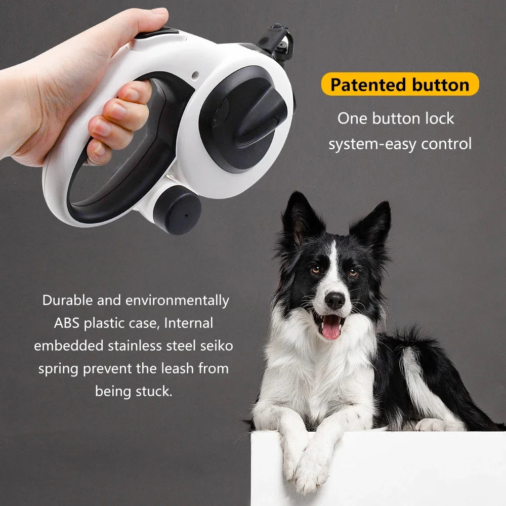 Led Light Up Pet Running Retractable Dog Leash  Automatic with Flashlight and Poop Bag Dispenser