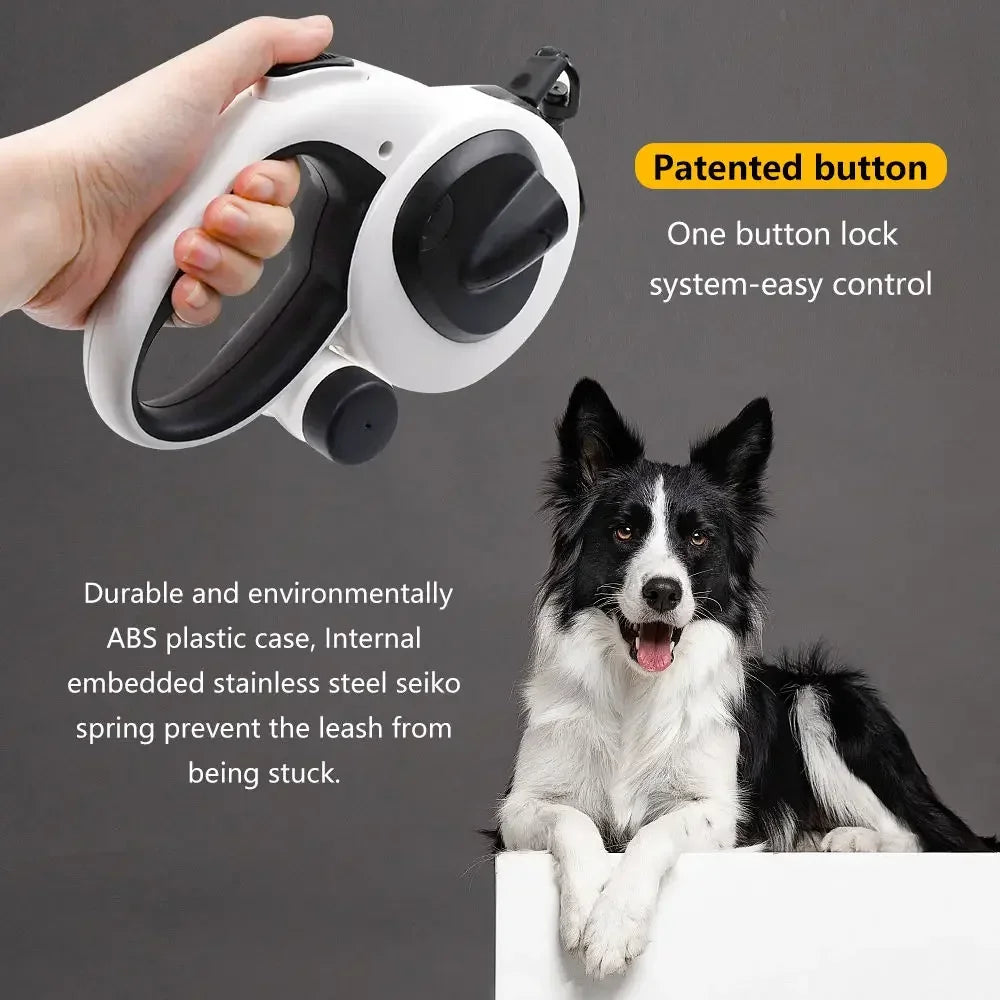 Led Light Up Pet Running Retractable Dog Leash  Automatic with Flashlight and Poop Bag Dispenser