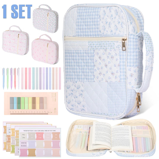 Bible Journaling Kit – Quilted Carry Bag, Pens, Highlighters, Bookmarks & Labels