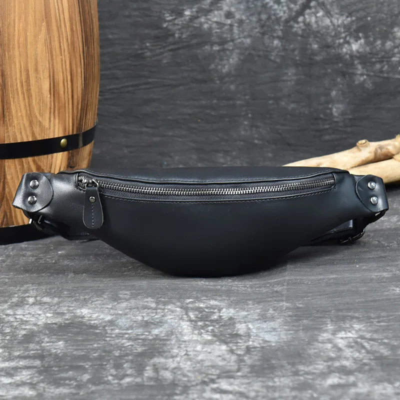 Newsbirds Men's Genuine Leather Chest Bag — Vintage Crossbody Sling & Outdoor Belt Pouch