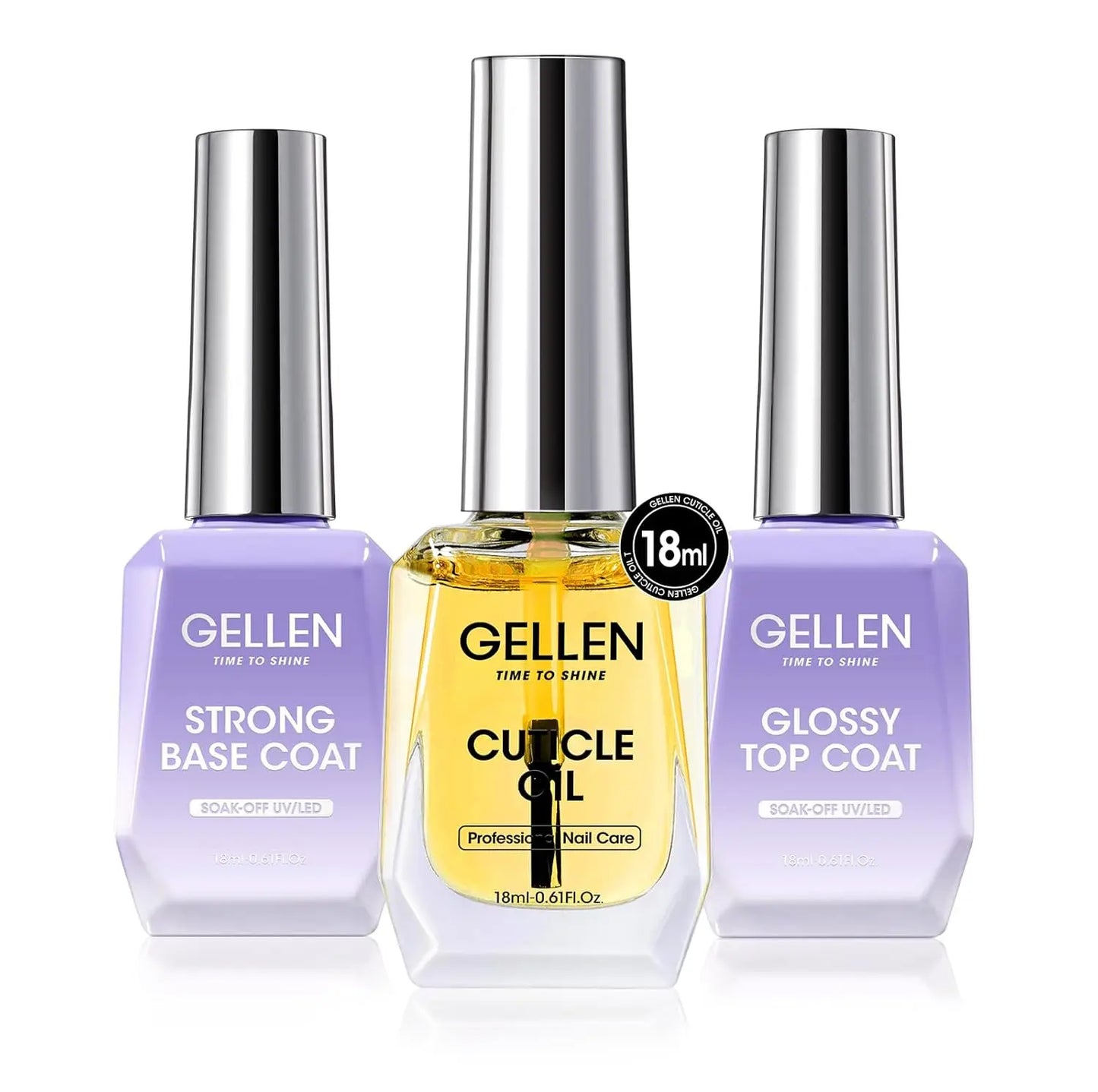 GELLEN Professional Gel Nail Set — 18ml 4-Piece Base Coat, Top Coat & Strengthener Kit for Long-Lasting Manicures