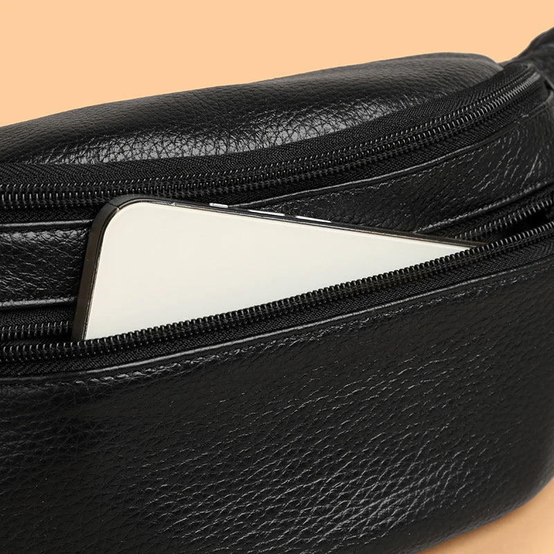 Minimalist Genuine Leather Waist Bag — Unisex Vintage Pebbled Crossbody Chest Pack