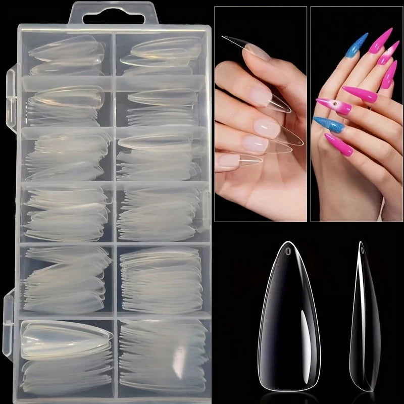 120Pcs Acrylic Press-On Nails — Coffin, Almond & Square Shapes, 12 Sizes