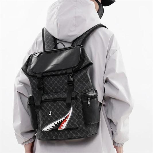 New Stylish Youth Street Backpacks Gothic Shark Pattern Men's Backpacks Large Capacity Plaid Teenage Student School Backpack