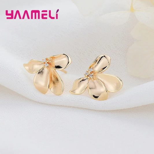 925 Sterling Silver Zircon Flower Stud Earrings for Women
