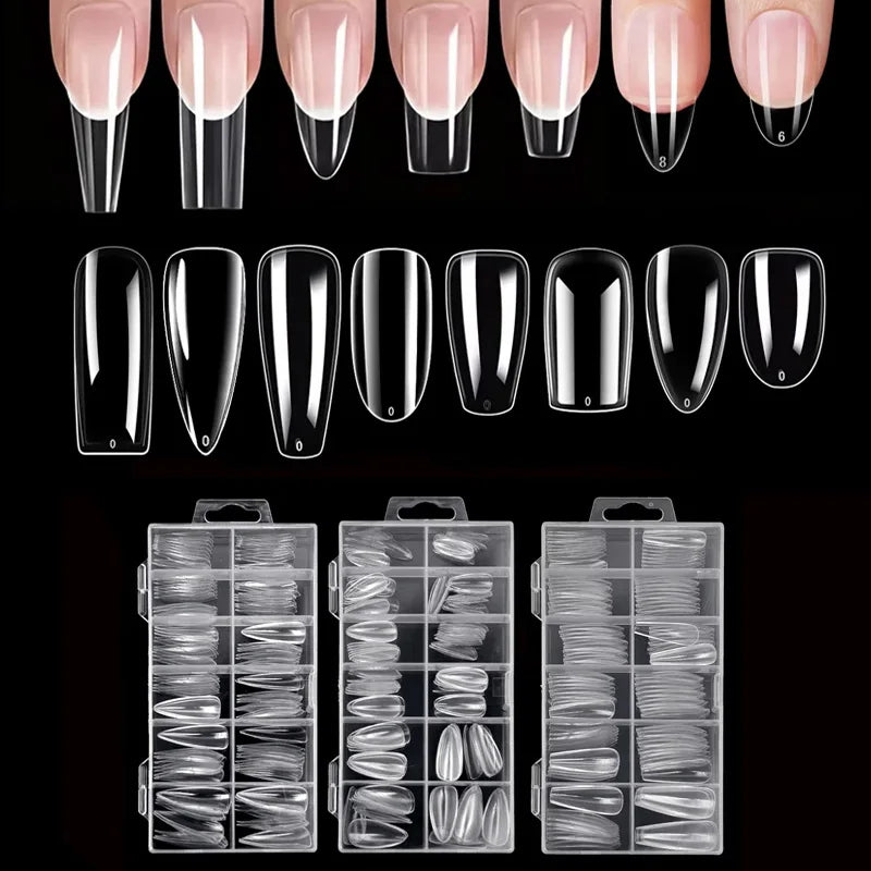 120Pcs Clear Full Cover Nail Tips | 7 Shapes for UV Gel Extensions