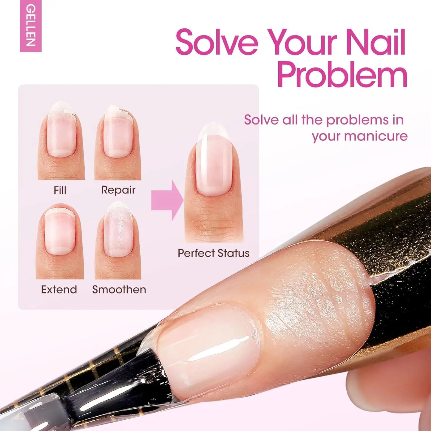 GELLEN Professional Gel Nail Set — 18ml 4-Piece Base Coat, Top Coat & Strengthener Kit for Long-Lasting Manicures