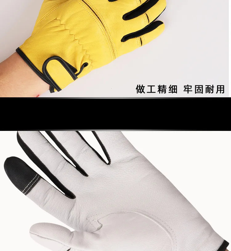 Labor Protection Gloves Leather Wear-resistant Sheepskin Hunting Protection Machine Repair Motorcycle Driver Safety Protection