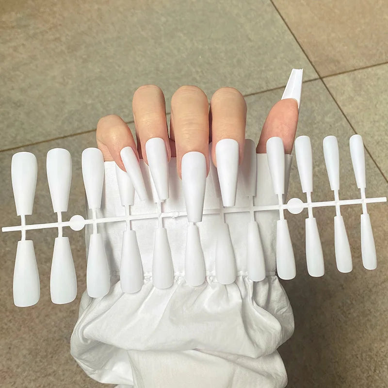 Frosted Almond & Coffin Press On Nails — 24Pcs Full Cover Nail Tips