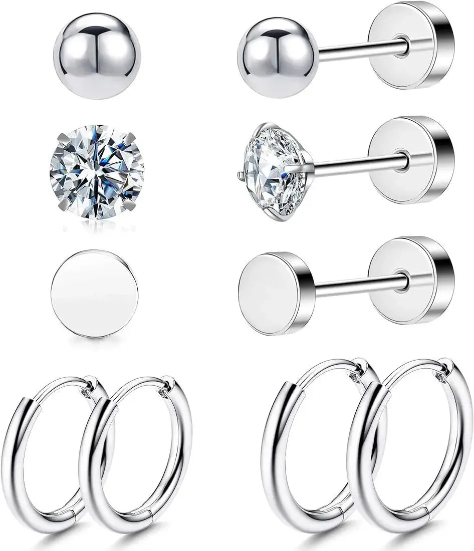 INS Heart Stainless Steel Stud Earrings for Women Cubic Zirconia Pink Round Earrings Tragus Cartilage Spiral Piercing