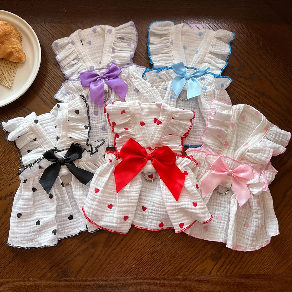 Pet dresses clothes for spring and summer dogs cats teddy bears Pomeranians plush toys  hearts all cotton fabric
