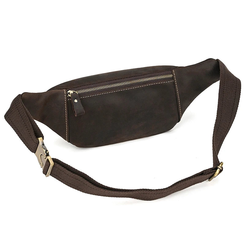 Newsbirds Men's Genuine Leather Chest Bag — Vintage Crossbody Sling & Outdoor Belt Pouch