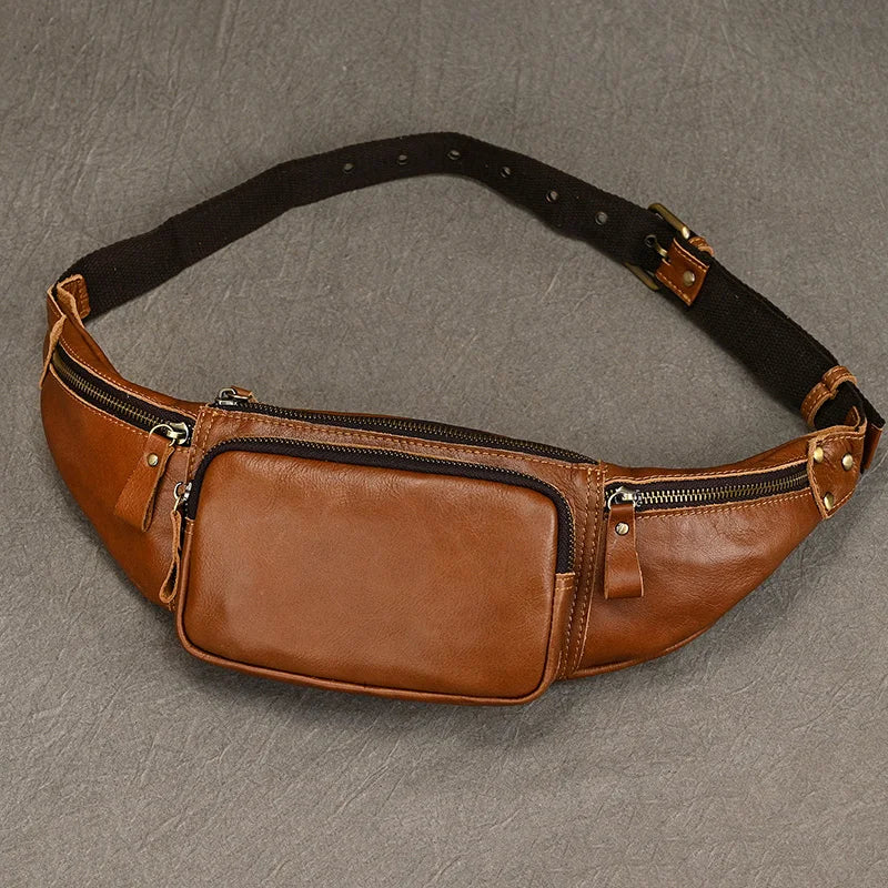 Newsbirds Men's Genuine Leather Chest Bag — Vintage Crossbody Sling & Outdoor Belt Pouch