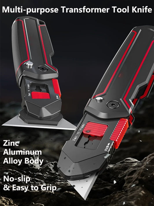 2-in-1 Shape-Changing Multifunctional Knife & Scraper – High-Carbon Steel Blade, Aerospace Alloy Body, Cutting/Scraping 1-Second Switch