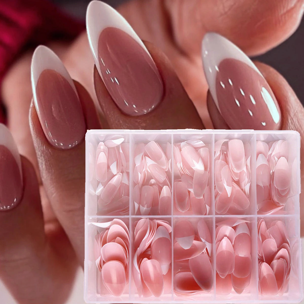 Nude Pink Almond French Press On Nails — 150/360pcs