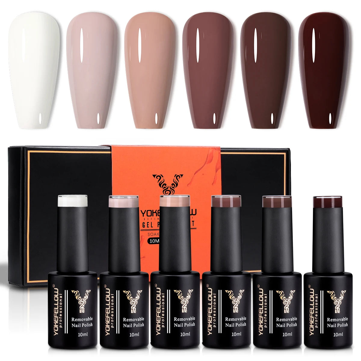 YOKEFELLOW 6-Piece Gel Nail Polish Set | Fall & Winter Seasonal Colors | UV/LED Semi-Permanent Gel Varnish