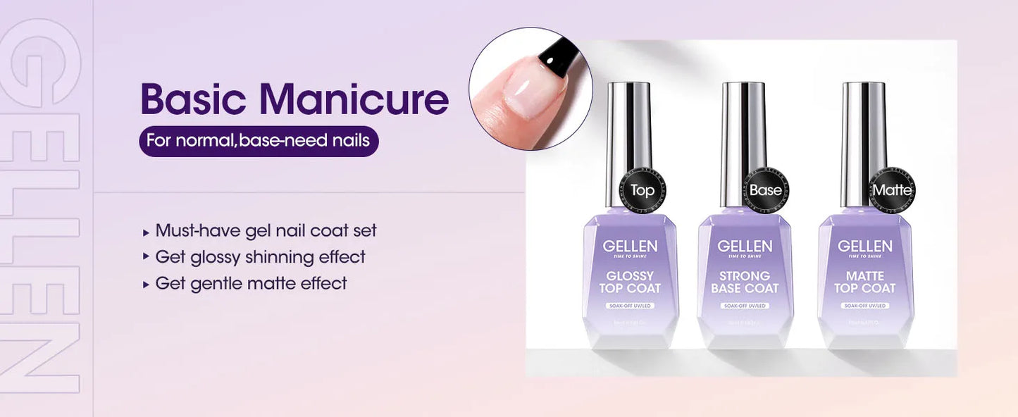 GELLEN Professional Gel Nail Set — 18ml 4-Piece Base Coat, Top Coat & Strengthener Kit for Long-Lasting Manicures