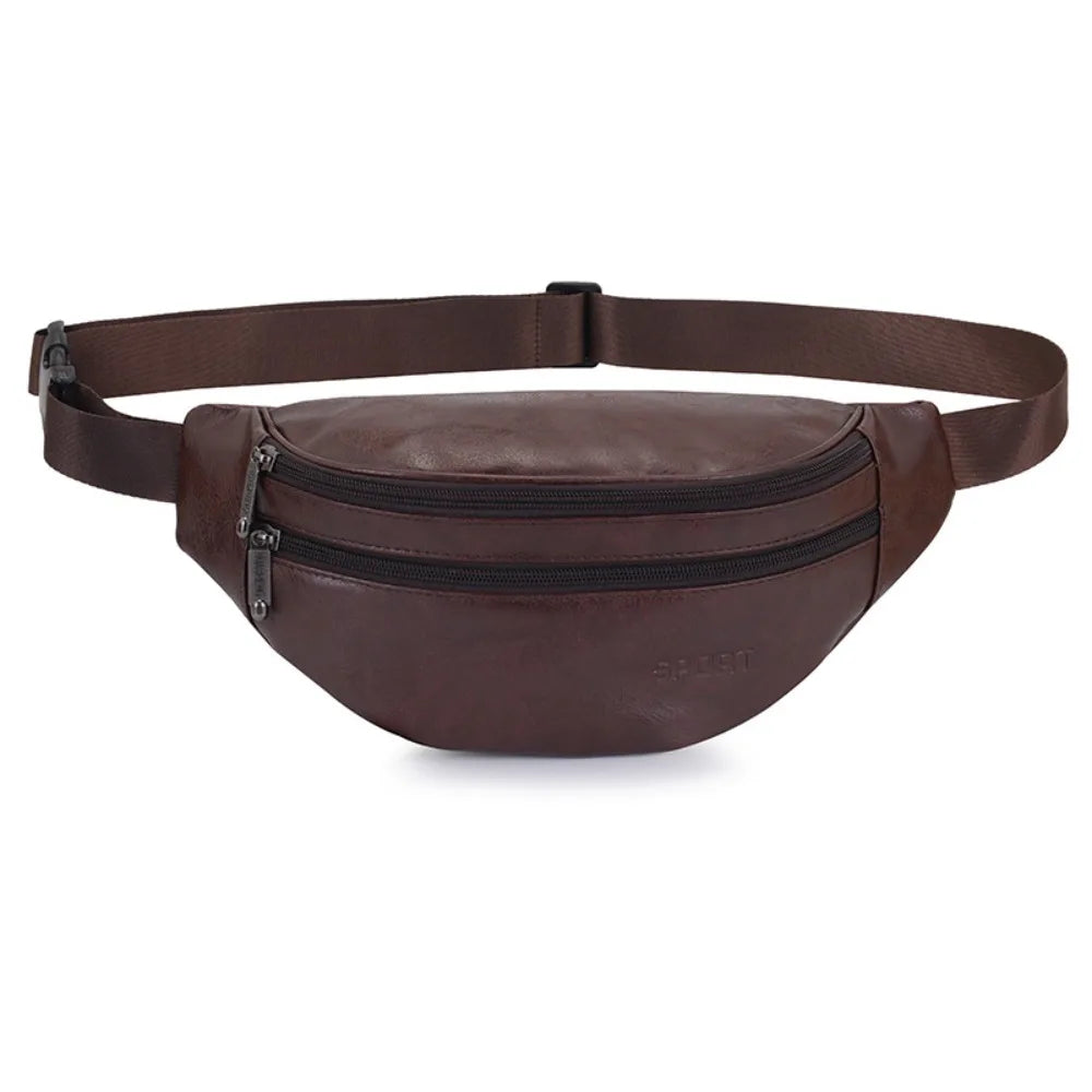 Retro Vintage Men's PU Leather Waist Bag — Multi-Pocket Fanny Pack & Crossbody Chest Bag