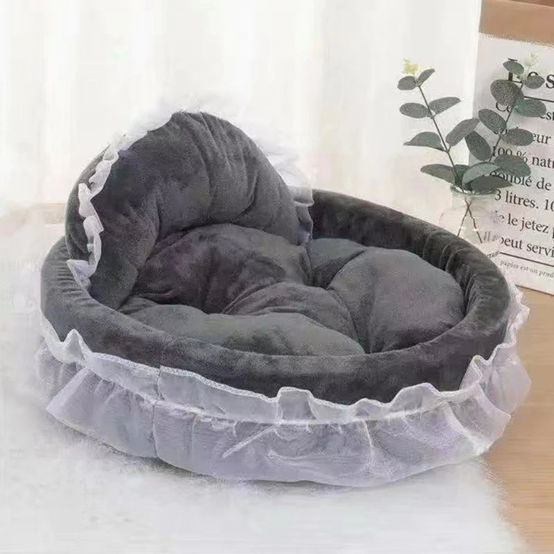 Elegant Lace Dog Puppy Bed Ruffled Princess Sofa for Small to Pets Creative Pink Lace Pet Bed Nest