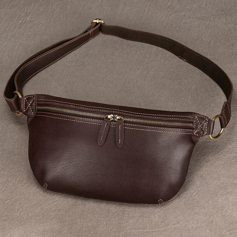 Newsbirds Men's Genuine Leather Chest Bag — Vintage Crossbody Sling & Outdoor Belt Pouch