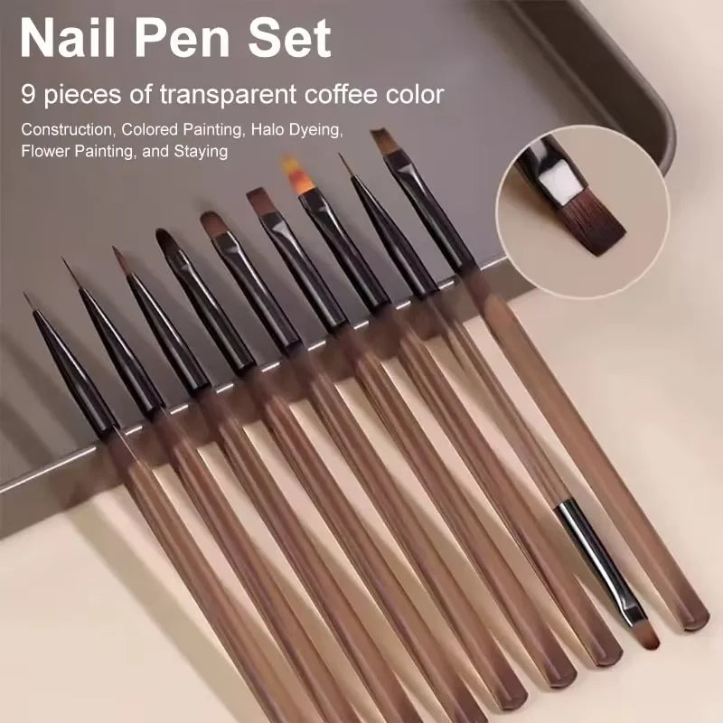 Nail Art Gel Brush Set — 9Pcs Nail Extension & Design Painting Tools