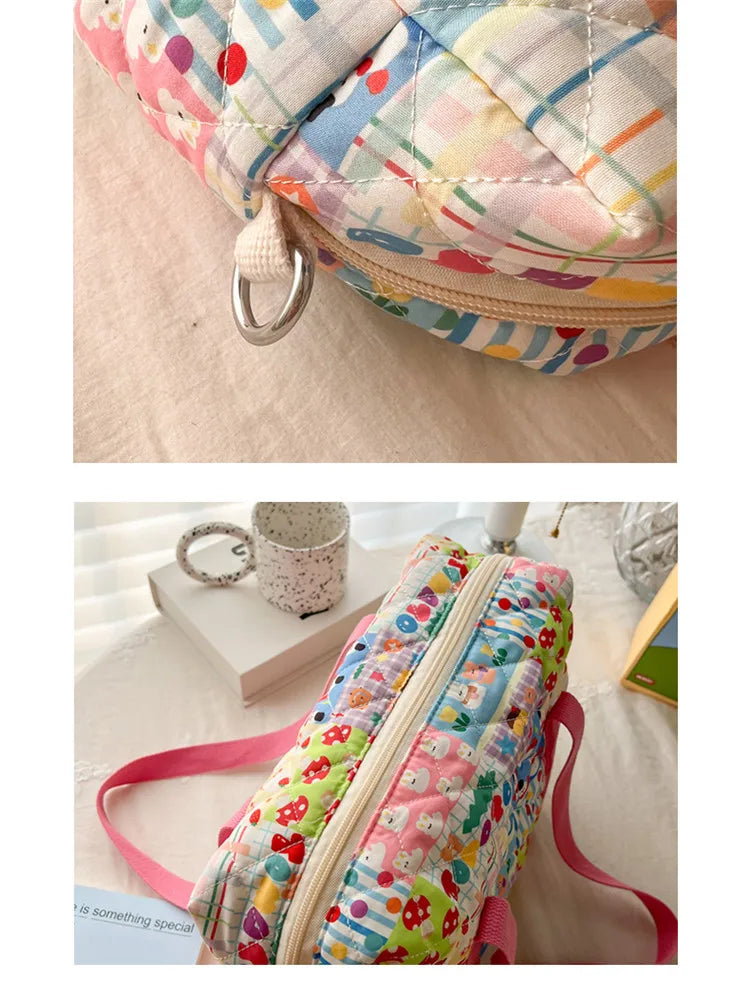 Women's Floral Quilted Shoulder Bag — Large Capacity Cotton Linen Tote
